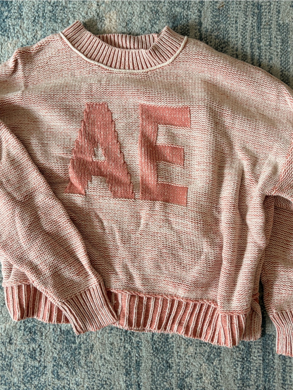 American Eagle Outfitters Pink Marled Knit Sweater with AE Logo